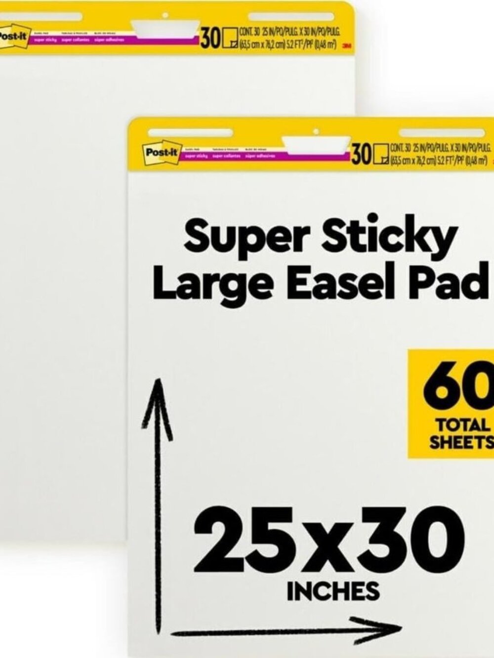 Super Sticky Easel Pad, 25 x 30 in, White, 2 Pads